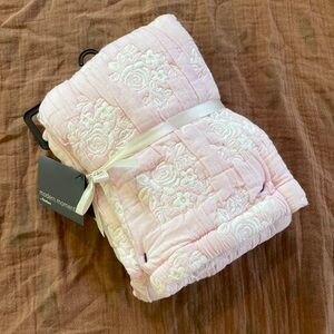 Pink Embroidered Floral Baby Girl Blanket